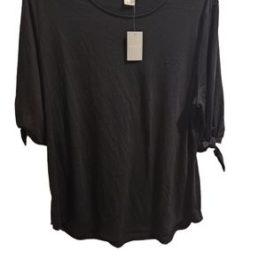 West Loop Brand  Black Tunic Short Sleeve Shirt Ties On Sleeves